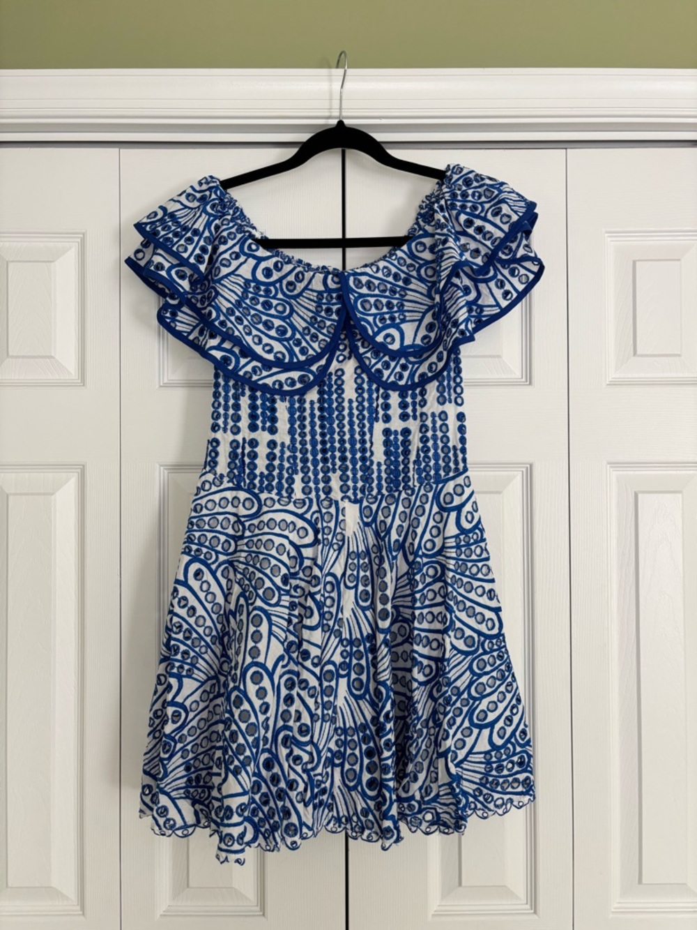 NWT Blue & White Ruffle Off-Shoulder Dress